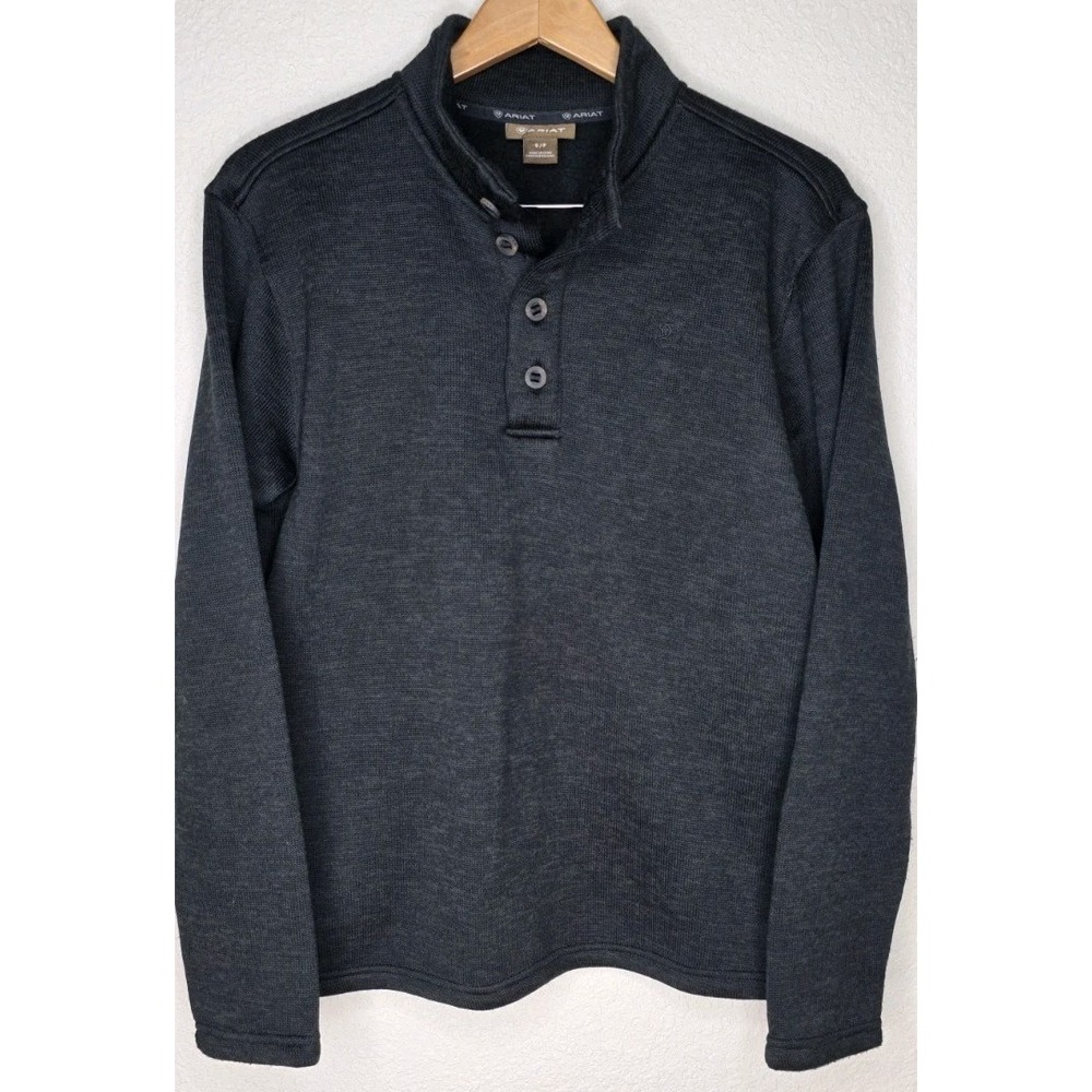 ARIAT Caldwell Sweater Men S Charcoal Long Sleeve Knit Casual Henley Pullover